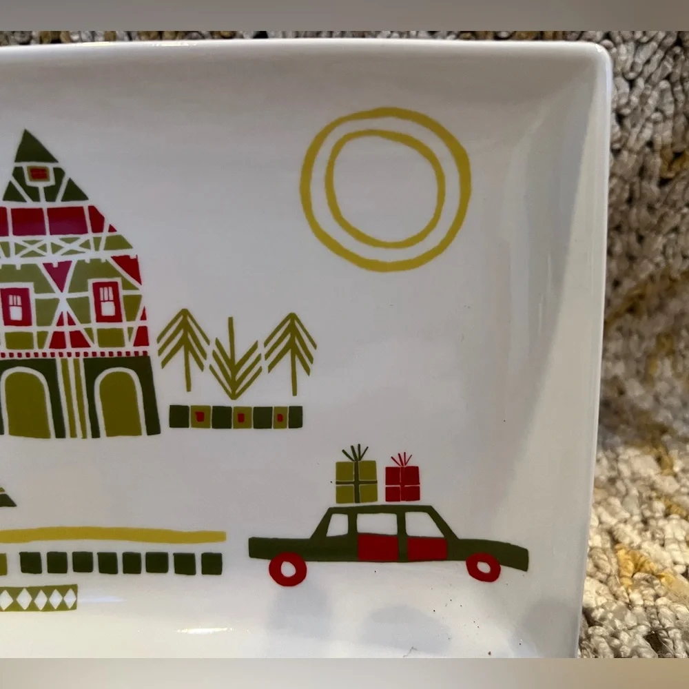 Crate & Barrel YULE TOWN, Christmas Serving Plate, Julia ROTHMAN Design 10x6”